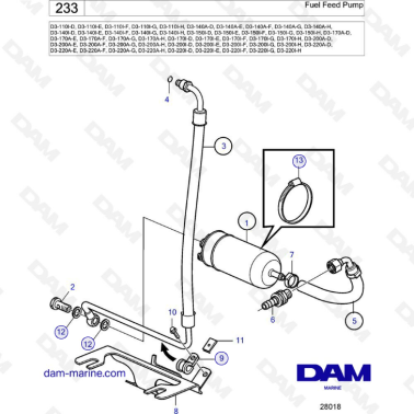 Volvo Penta D3-110 / D3-140 / D3-150 / D3-170 / D3-200 / D3-220 - Fuel feed pump