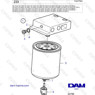 Volvo Penta D3-110 / D3-140 / D3-150 / D3-170 / D3-200 / D3-220 - Fuel filter