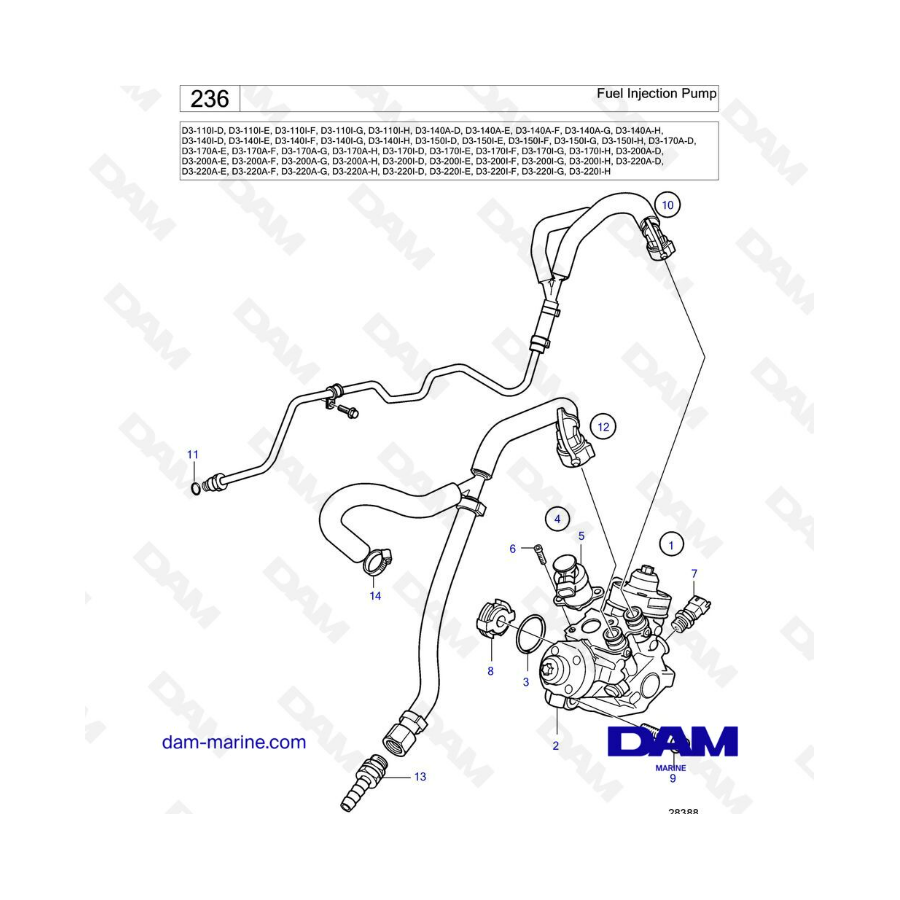 Volvo Penta D3-110 / D3-140 / D3-150 / D3-170 / D3-200 / D3-220 - Fuel injection pump Volvo Penta D3-110 / D3-140 / D3-150 / D3-170 / D3-200 / D3-220 - Fuel injection pump