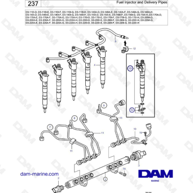 Volvo PEnta D3-110 / D3-140 / D3-150 / D3-170 / D3-200 / D3-220 - Fuel injector & delivery pipes