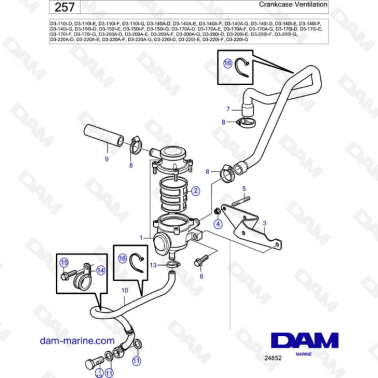 Volvo Penta D3-110I / D3-140A & I / D3-150I / D3-170A & I / D3-200A & I / D3-220A & I - Crankcase ventilation