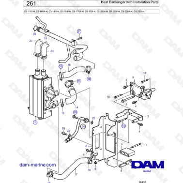 Volvo Penta D3-110I-H/D3-140A-H I-H/D3-150I-H/D3-170A-H I-H/D3-200A-H I-H/D3-220A-H I-H - Heat exchanger with installation parts