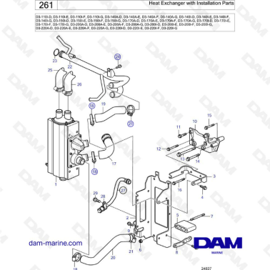 Volvo Penta D3-110I / D3-140A & I / D3-150I / D3-170A & I / D3-200A & I / D3-220A & I - Heat exchanger with installation parts