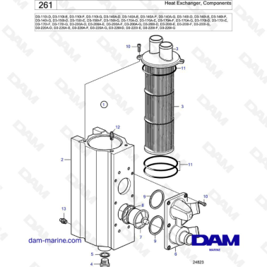 Volvo Penta D3-110I / D3-140A & I / D3-150I / D3-170A & I / D3-200A & I / D3-220A & I - Heat exchanger, components
