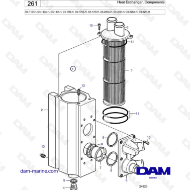 Volvo Penta D3-110I-H / D3-140A-H I-H / D3-150I-H / D3-170A-H I-H / D3-200A-H I-H / D3-220A-H I-H - Heat exchanger, components