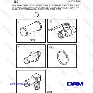 Volvo Penta D3-110I / D3-140I / D3-150I / D3-170A & I / D3-200A & I / D3-220A & I - Hot water outlert