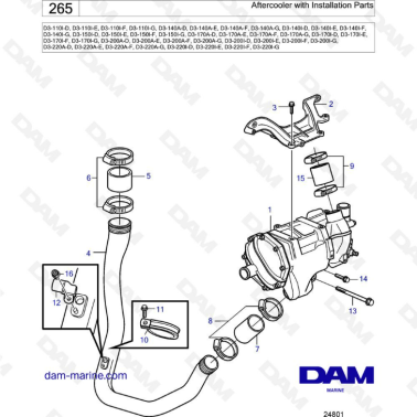 Volvo Penta D3-110 / D3-140 / D3-150 / D3-170 / D3-200 / D3-220 - Aftercooler with installation parts