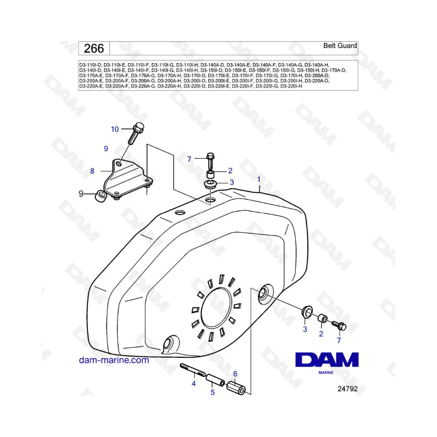 Volvo Penta D3-110/D3-140/D3-150/D3-170/D3-200/D3-220 - Belt guard Volvo Penta D3-110/D3-140/D3-150/D3-170/D3-200/D3-220 - Belt guard