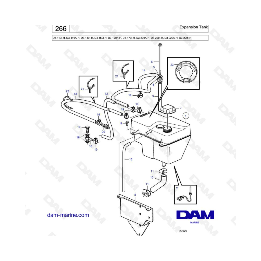 Volvo Penta D3-110I-H/D3-140A-H I-H/D3-150I-H/D3-170A-H I-H/D3-200A-H I-H/D3-220A-H I-H - Expansion tank