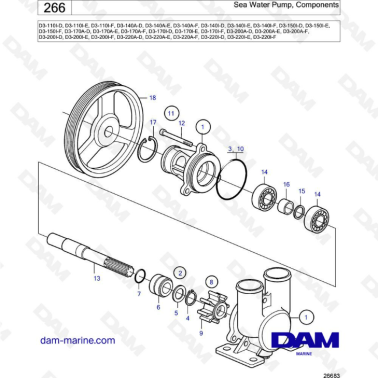 Volvo Penta D3-110I/D3-140A I/D3-150I/D3-170A I/D3-200A I/D3-220A I - Sea water pump components