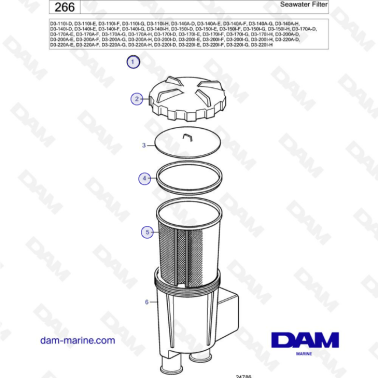 Volvo Penta D3-110I/D3-140A I/D3-150I/D3-170A I/D3-200A I/D3-220A I - Seawater filter