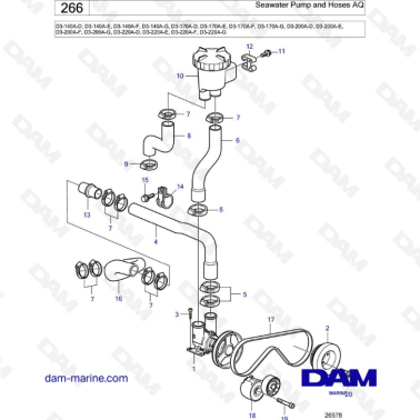 Volvo Penta D3-140A/D3-170A/D3-200A/D3-220A - Seawater pump & hoses AQ