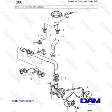 Volvo Penta D3-140A-H/D3-170A-H/D3-200A-H/D3-220A-H - Seawater pump & hoses AQ