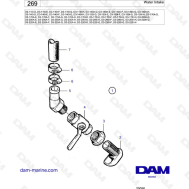 Volvo Penta D3-110/D3-140/D3-150/D3-170/D3-200/D3-220 - Water intake