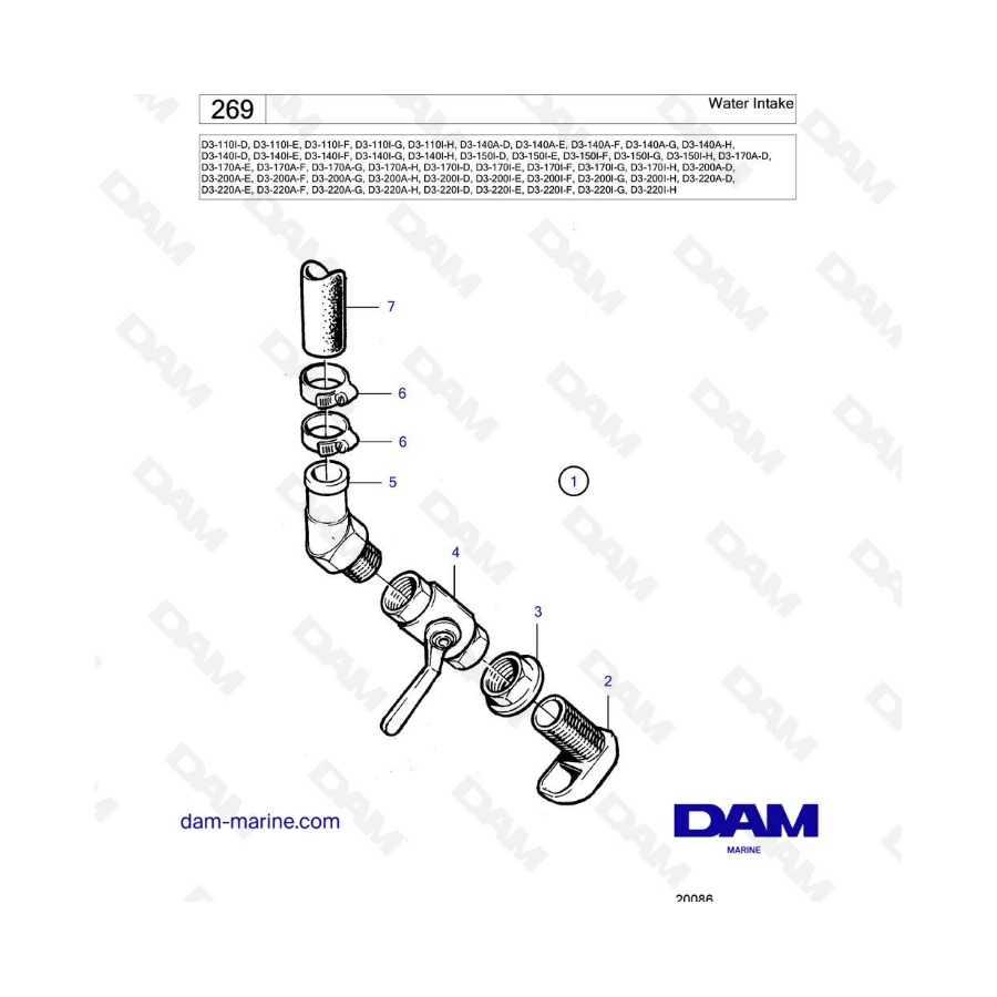 Volvo Penta D3-110/D3-140/D3-150/D3-170/D3-200/D3-220 - Water intake Volvo Penta D3-110/D3-140/D3-150/D3-170/D3-200/D3-220 - Water intake