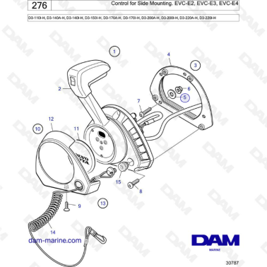 Volvo Penta D3-110I-H/D3-140A-H I-H/D3-150I-H/D3-170A-H I-H/D3-200A-H I-H/D3-220A-H I-H - Control for side mounting