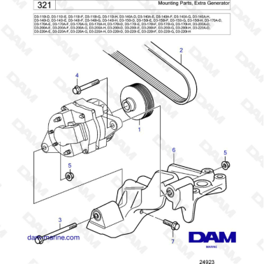Volvo Penta D3-110/D3-140/D3-150/D3-170/D3-200/D3-220 - Mounting parts, extra generator