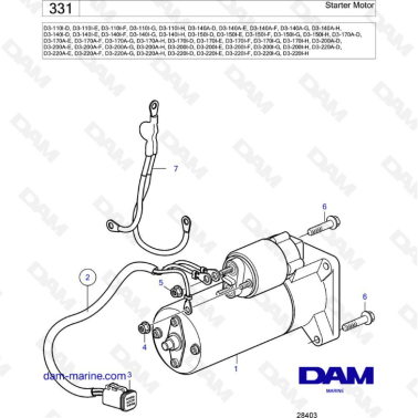 Volvo Penta D3-110/D3-140/D3-150/D3-170/D3-200/D3-220 - Starter motor