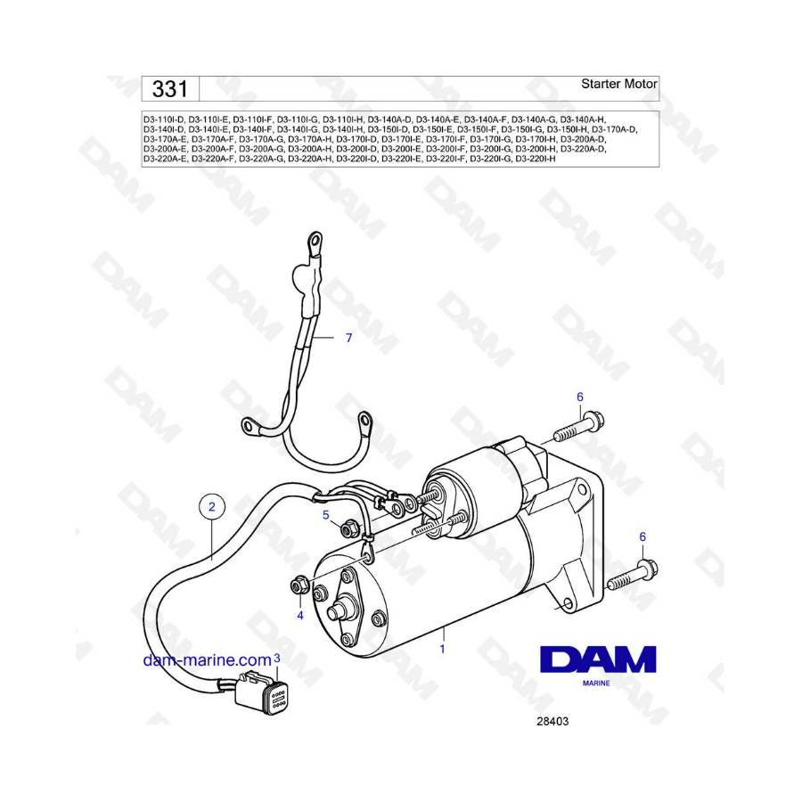 Volvo Penta D3-110/D3-140/D3-150/D3-170/D3-200/D3-220 - Starter motor Volvo Penta D3-110/D3-140/D3-150/D3-170/D3-200/D3-220 - Starter motor