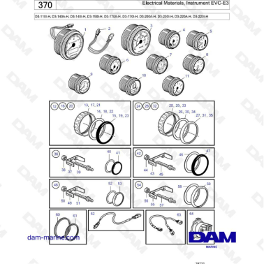 Volvo Penta D3-110/D3-140/D3-150/D3-170/D3-200/D3-220 - Electrical materials, instrument EVC-C3