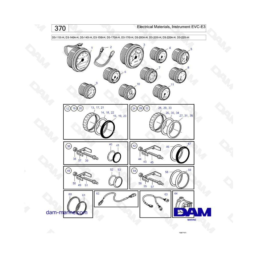 Volvo Penta D3-110/D3-140/D3-150/D3-170/D3-200/D3-220 - Materiales eléctricos, instrumentos EVC-C3