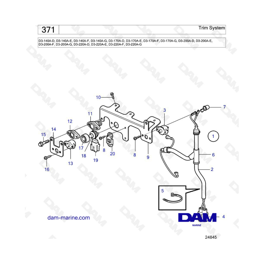 Volvo Penta D3-140A / D3-170A / D3-200A / D3-220A - Sistema de trimado