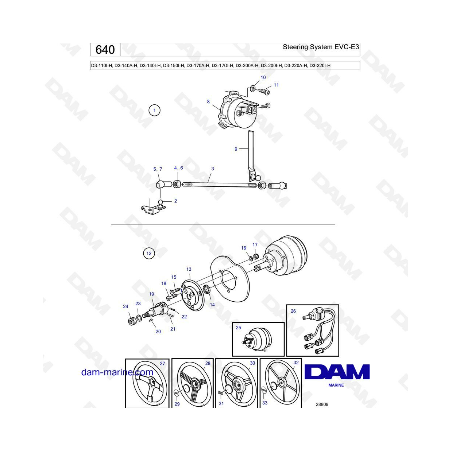 Volvo Penta D3-110I-H/D3-140A-H/D3-140I-H/D3-150I-H/D3-170A & I-H/ D3-200A & I-H/D3-220A & I-H - Steering system