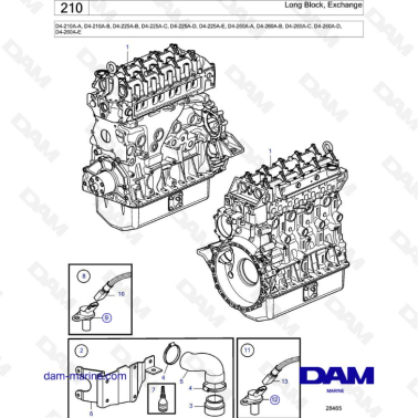 Volvo Penta D4-210A-A -B / D4-225A-B -C -D -E / D4-260A-A -B -C -D -E - Long block, exchange