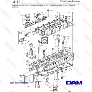 Volvo Penta D4-210A-A -B / D4-225A-B -C -D -E / D4-260A-A -B -C -D -E - Cylinder head, exchange