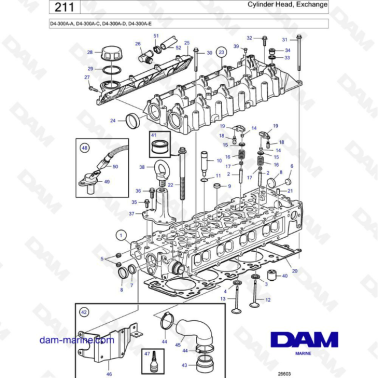 Volvo Penta D4-300A-A / D4-300A-C / D4-300A-D / D4-300A-E - Cylinder head, exchange