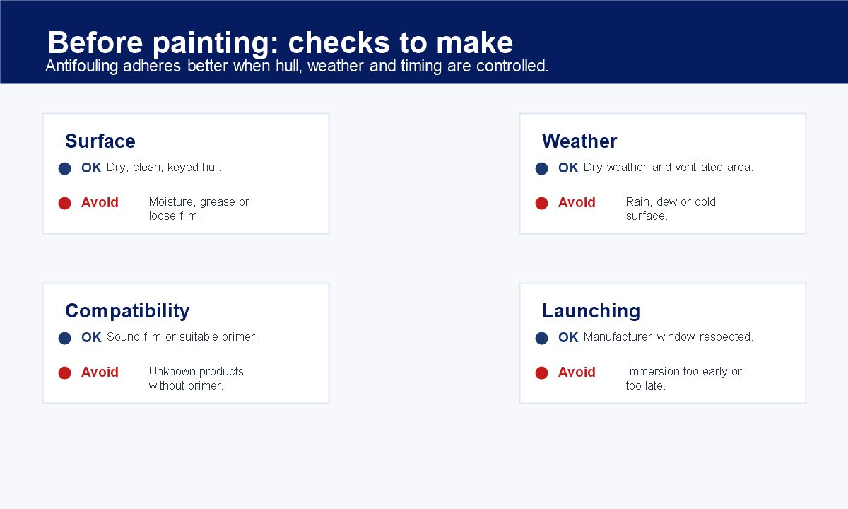 Infographic showing the conditions to check before applying antifouling