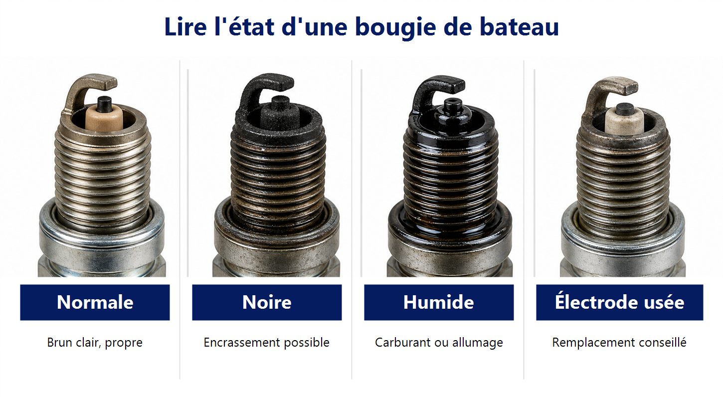 Infographie pour lire l'état d'une bougie d'allumage de bateau