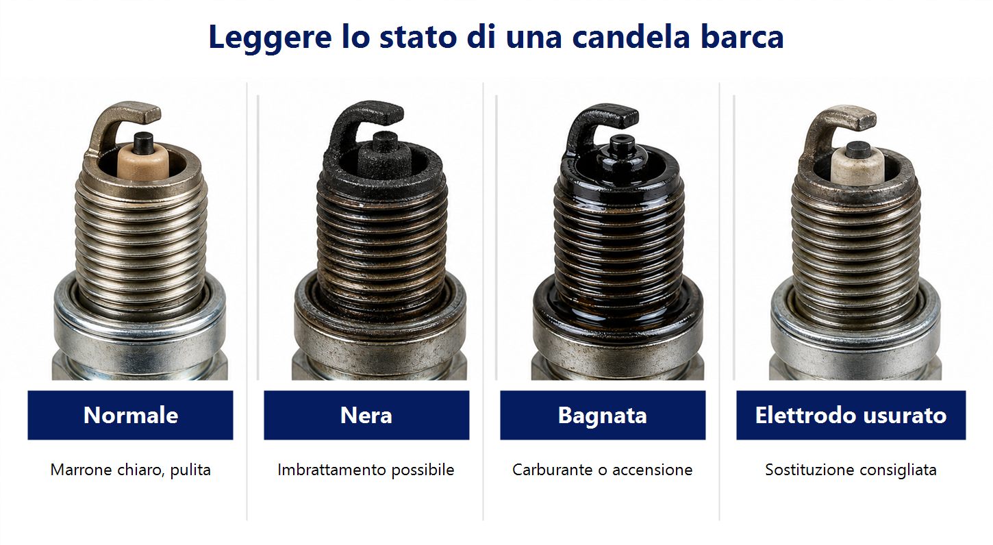 Infografica per leggere lo stato di una candela di accensione della barca