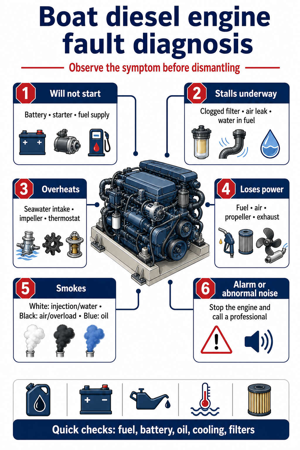 Infographic for diagnosing boat diesel engine faults