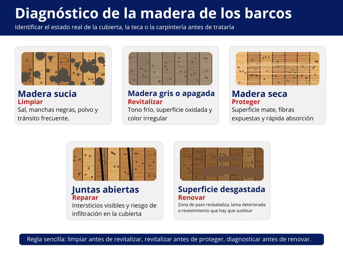 Diagnóstico visual de los distintos estados de la madera en un barco