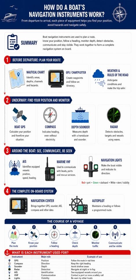 Operation of boat navigation instruments