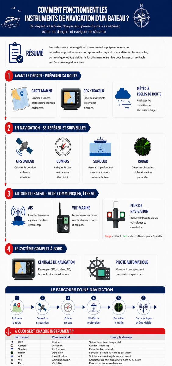 Infographie sur le fonctionnement des instruments de navigation bateau