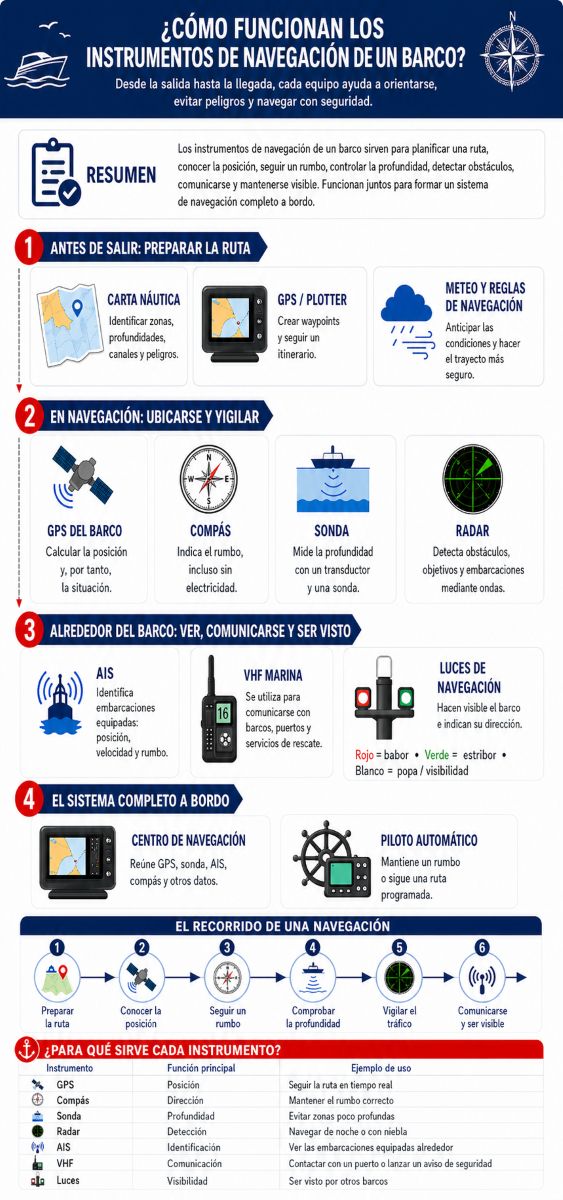Funcionamiento de los instrumentos de navegación de un barco