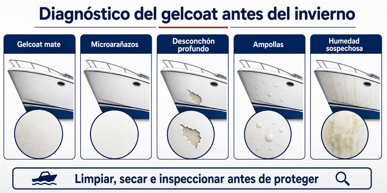 Infografía para diagnosticar el estado del gelcoat antes del invernaje de un barco