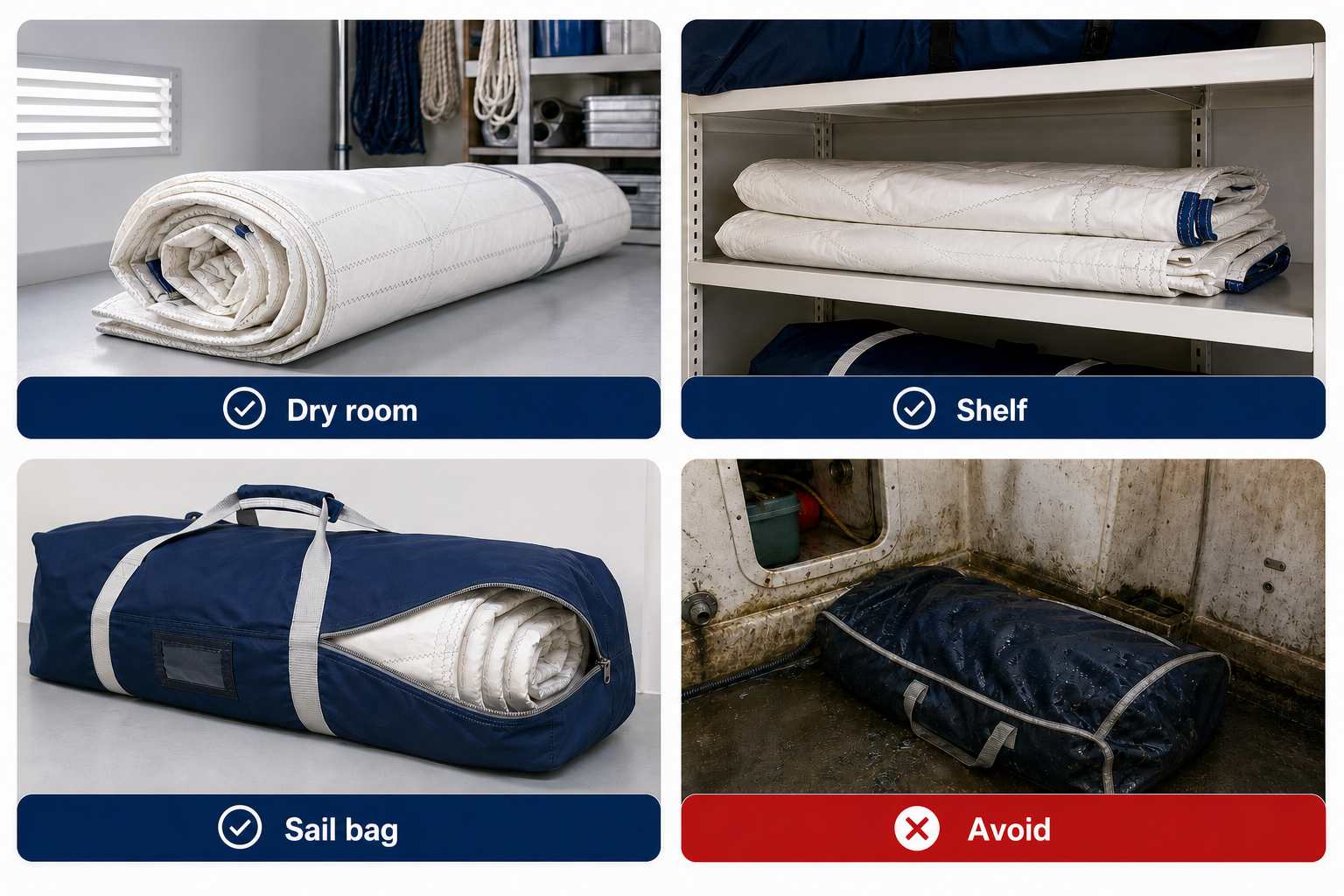 Different ways to store a sailboat sail during winter