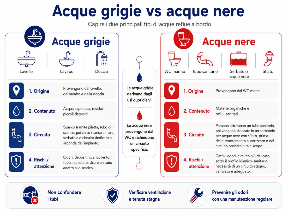 Confronto tra acque grigie e acque nere in barca