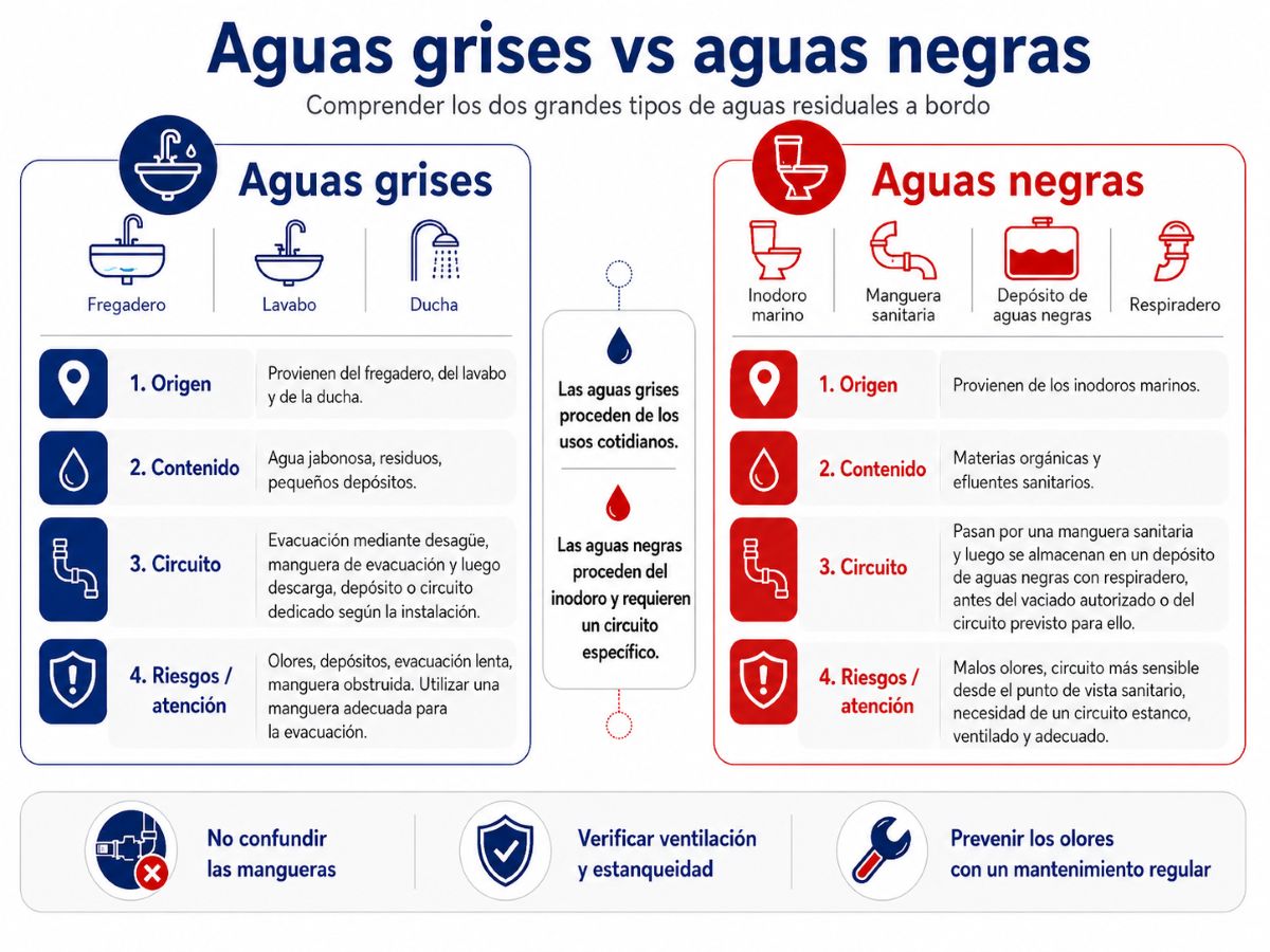 Comparativo entre aguas grises y aguas negras en un barco