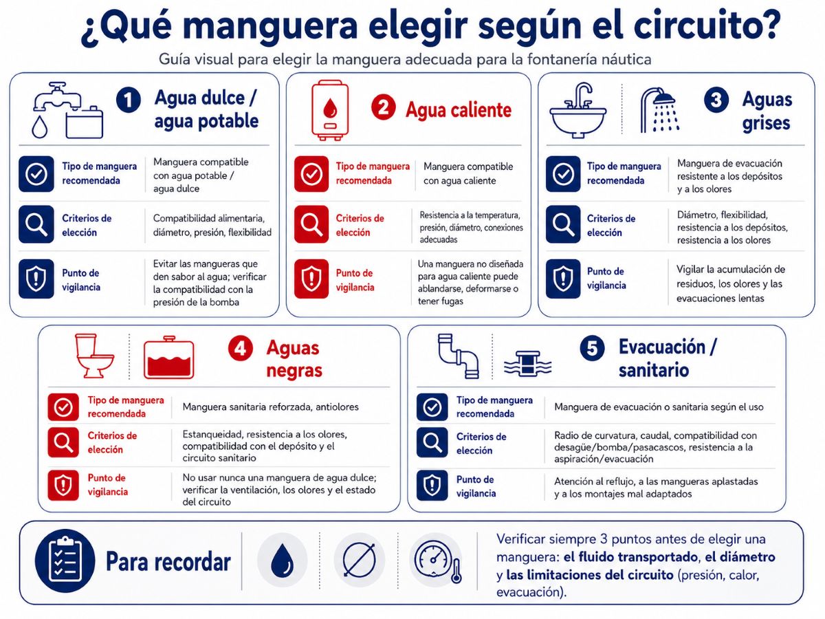 Guía para elegir una manguera de fontanería de barco según el circuito