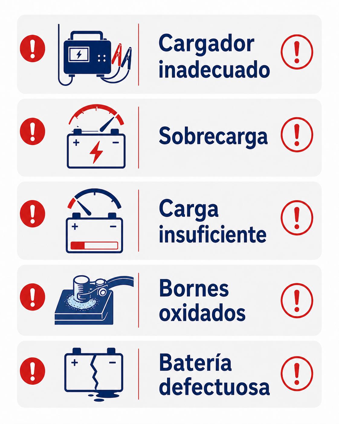 Lista de errores que se deben evitar al recargar una batería de barco
