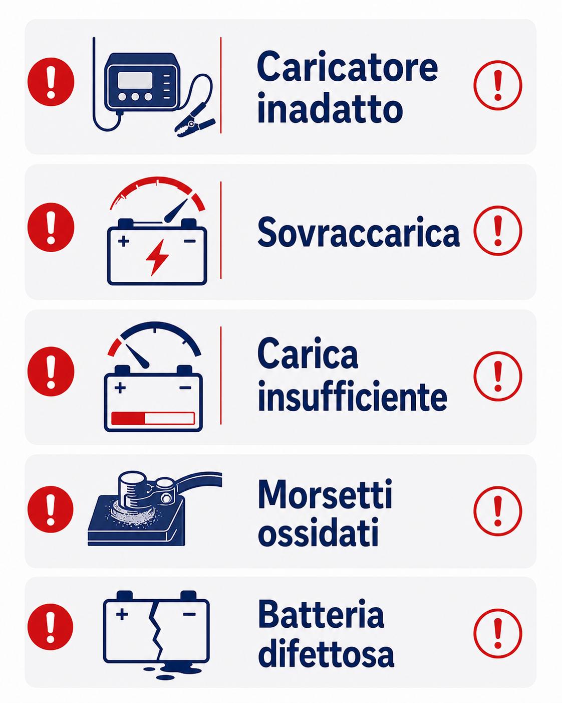 Elenco degli errori da evitare durante la ricarica di una batteria da barca