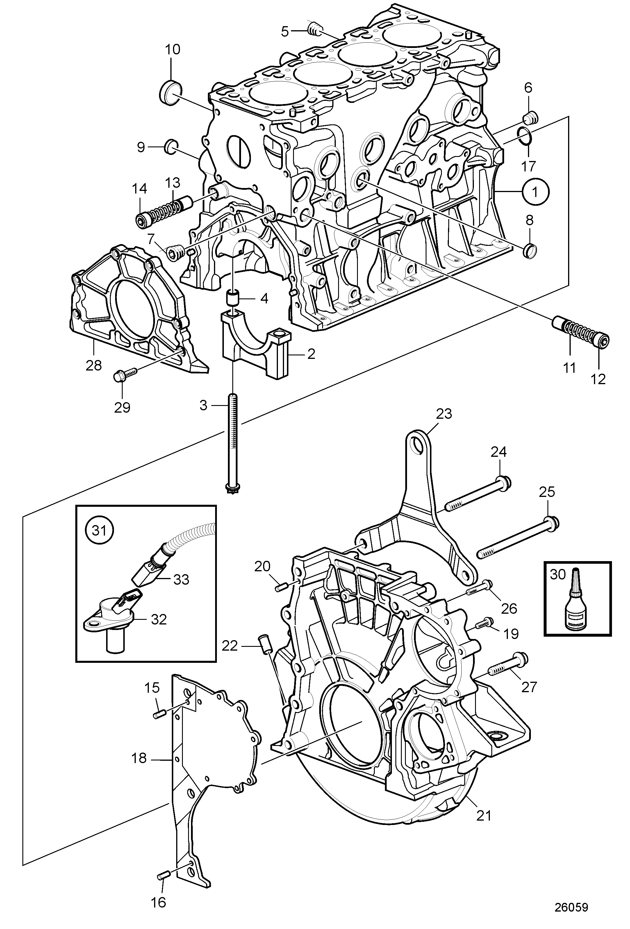 Bloc-cylindres et carter de volant moteur