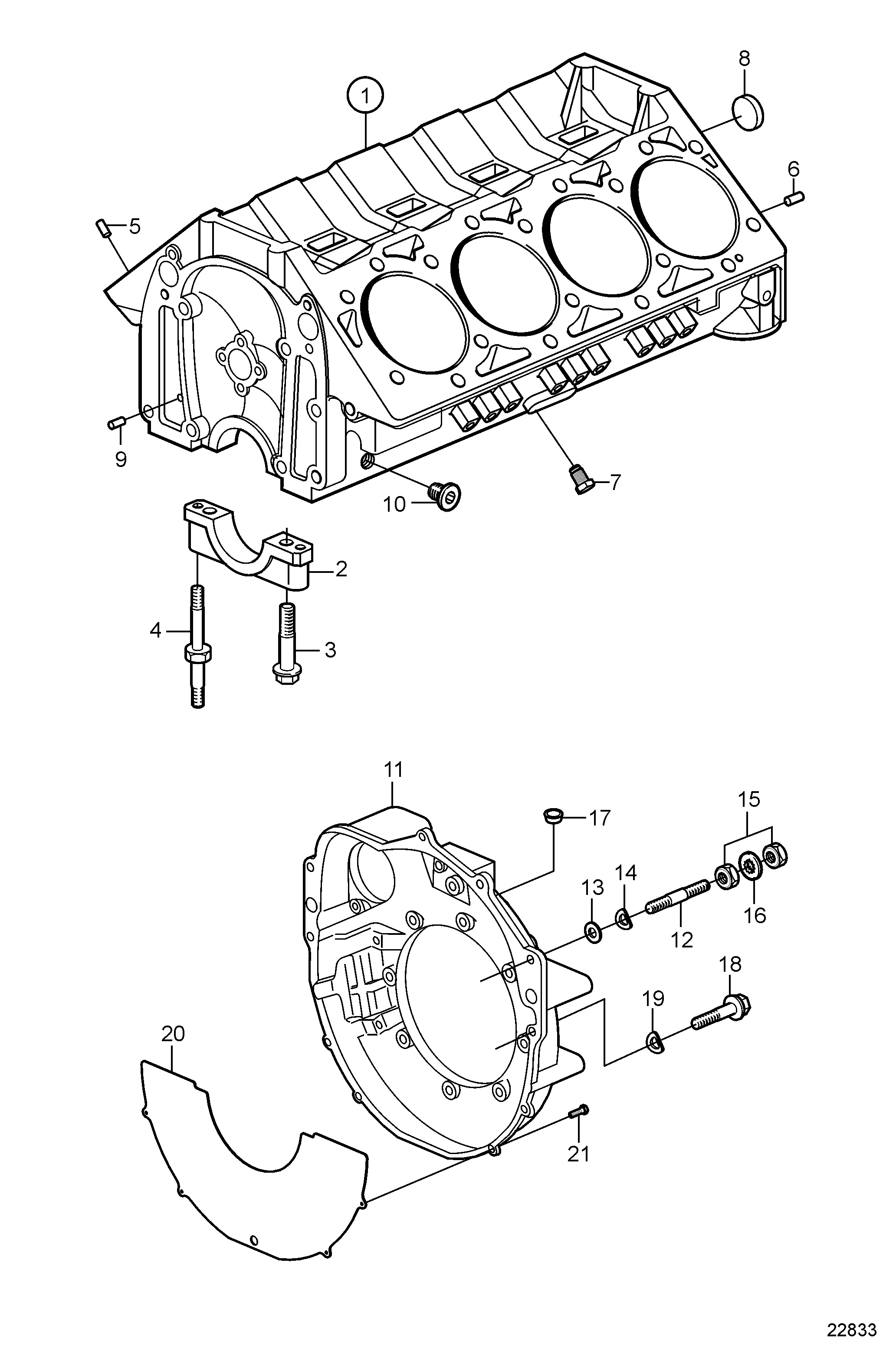 Bloc-cylindres et carter de volant moteur