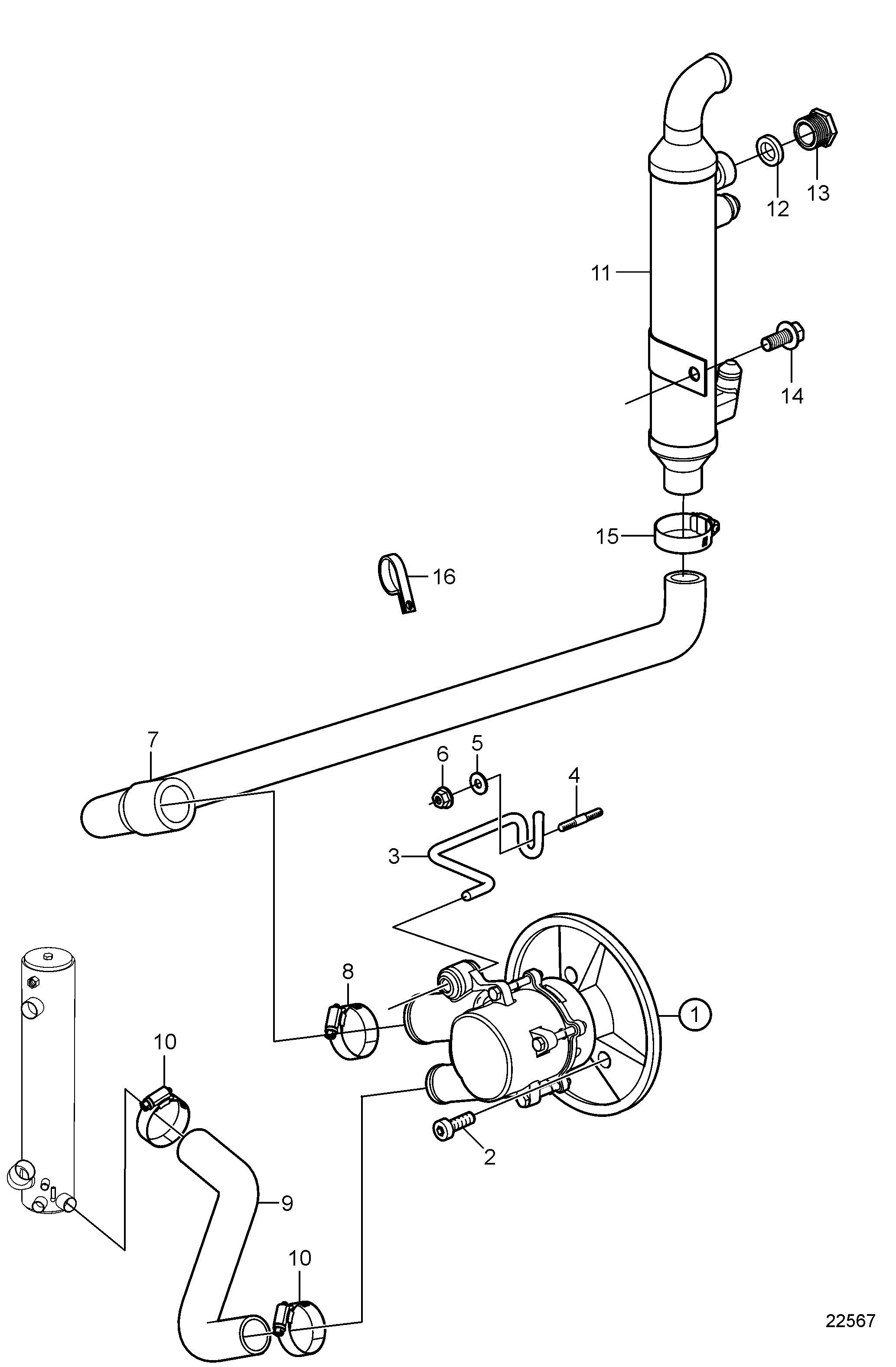 Pompe à eau de mer et flexibles, inbord avec refroidissement à l’eau douce