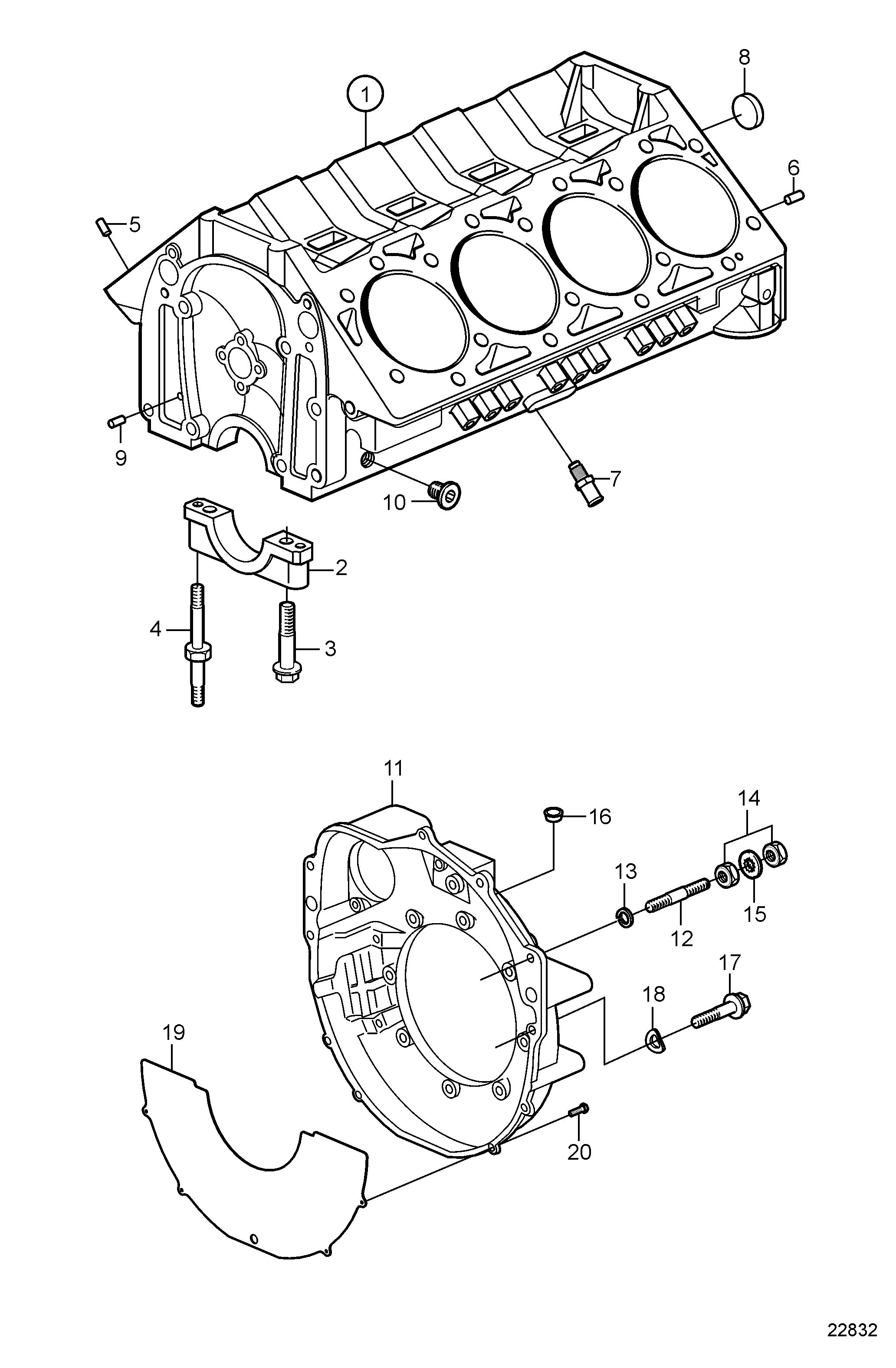 Bloc-cylindres et carter de volant moteur