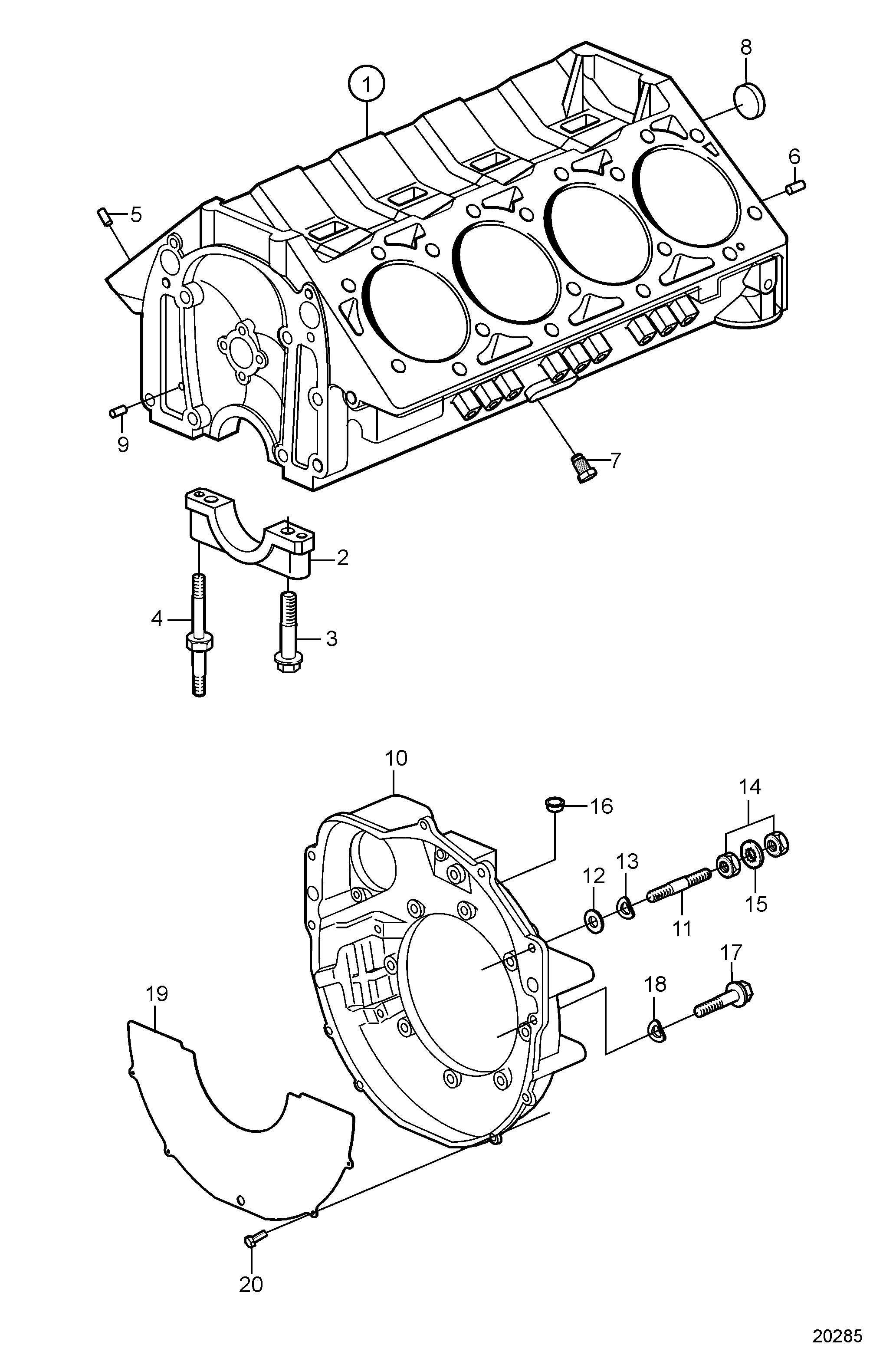 Bloc-cylindres et carter de volant moteur